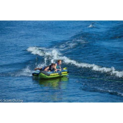 OBrien Bat Wing 2 Person Towable Boat Tube - Blue/Yellow -Mystic Sales Store 2021 obrien batwing 2 action 0265